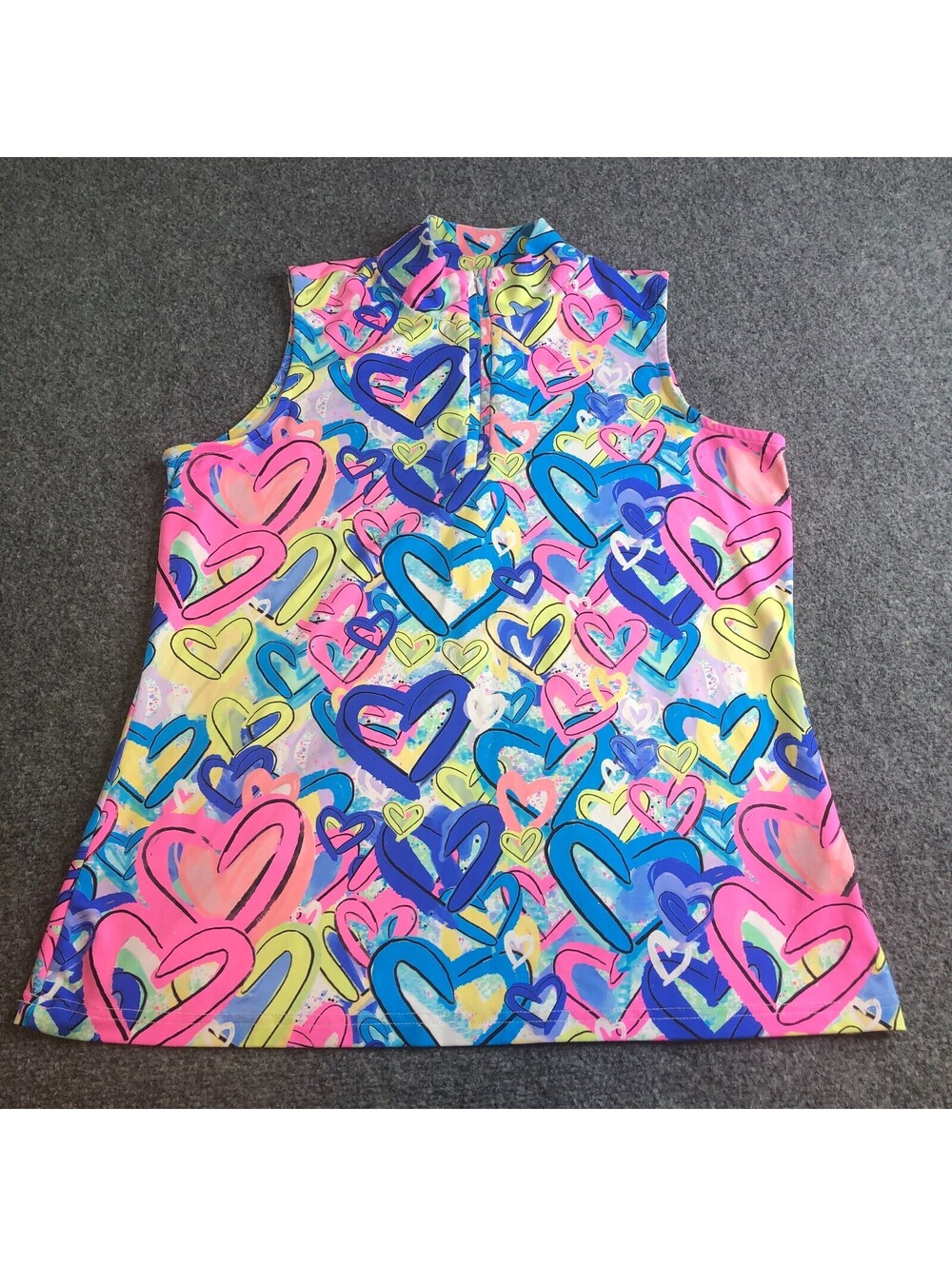 Lulu B Sleeveless Tank Top Womens Medium Pink UPF Hearts 1/4 Zip Pickleball Golf
